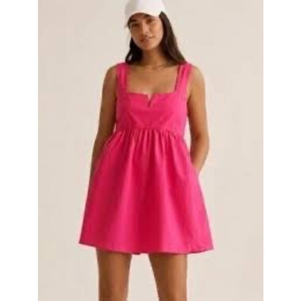 Anthropologie Babydoll Mini Dress Women Vivid Pink Notch Neck Women's XL NWT